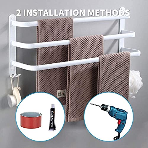 Toalleros Toalleros de Tres Capas de Pared con Ganchos Toallero de Aluminio para el hogar Toallero para baño y bañera Blanco, 50Cm