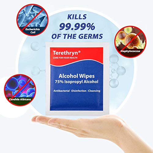 Toallitas Desinfectantes 75% Alcohol Isopropilico Toallitas Desinfectante Superficies, Toallitas de limpieza envueltas individualmente, Paquete de 100