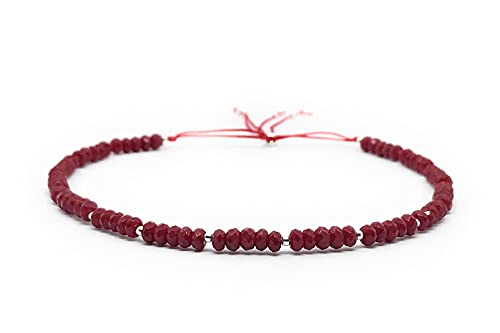 Tobillera de hilo piedras naturales y plata de primera ley ajustable de 21 cm a 26 cm (Espinela Roja)