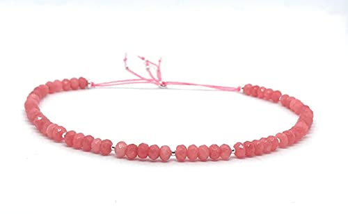 Tobillera de hilo piedras naturales y plata de primera ley ajustable de 21 cm a 26 cm (Espinela Roja)