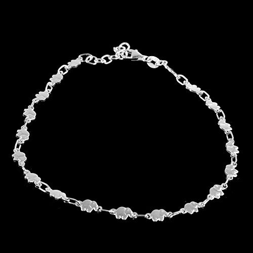 Tobillera de Plata de ley con cascabel y diseño de elefantes. Ajustable de 25 cm, 5 gramos65-90-296.