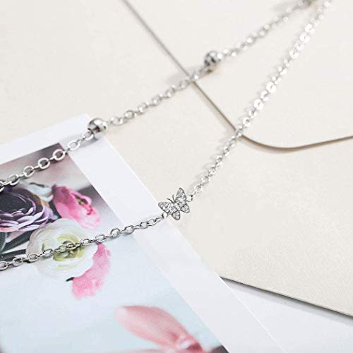 Tobilleras de plata de mariposa de 14 quilates para mujer – tobilleras ajustables para mujer – joyería tobillera regalos para mujeres adolescentes y niñas (incluye caja de regalo), Plata de ley,