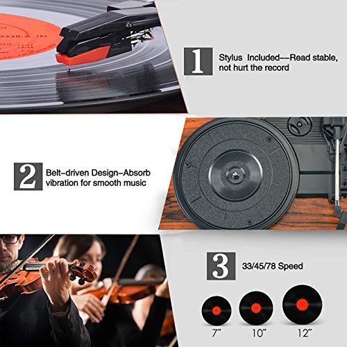 Tocadiscos de Vinilo Bluetooth con Altavoces internos y Cinturones USB accionados por un gramófono Retro-3 velocidades de Entretenimiento y decoración Familiar.