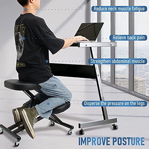 Todeco - Silla de Rodillas Ergonómica Ajustable en Altura 49-60 cm, Silla de Oficina Arrodillada para Corrección de Postura, Taburete Ergonómico para Hogar y Oficina, Material: Cuero de Imitación
