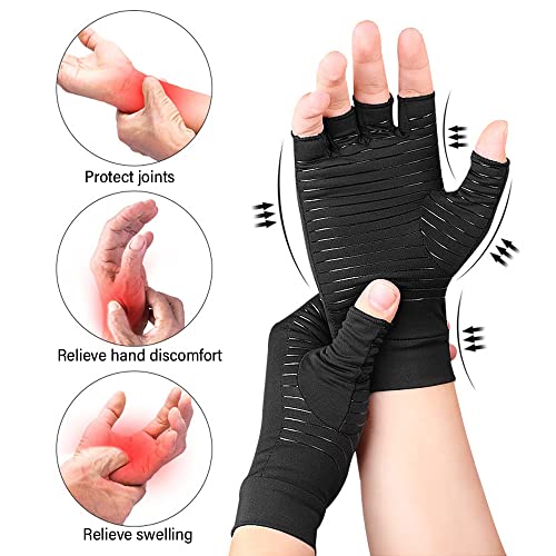 TOFBS 1 Par Guantes de Compresión para Artritis, Fibra de Cobre Guantes Sin Dedos para Hombre y Mujer, Aliviar el Dolor en el Túnel Carpiano, Tendinitis, Artrosis, Artritis Reumatoide (M)