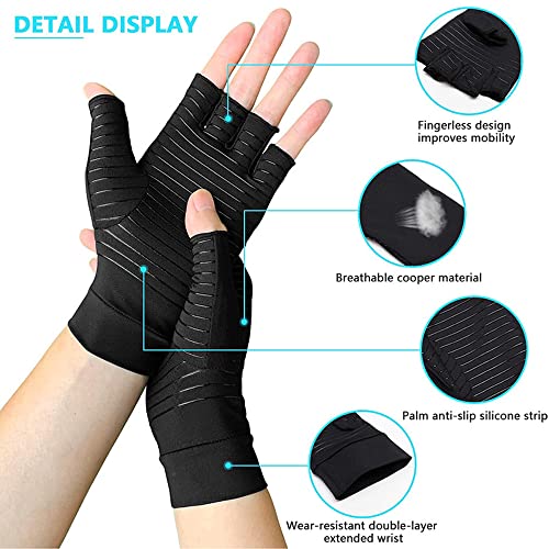 TOFBS 1 Par Guantes de Compresión para Artritis, Fibra de Cobre Guantes Sin Dedos para Hombre y Mujer, Aliviar el Dolor en el Túnel Carpiano, Tendinitis, Artrosis, Artritis Reumatoide (M)