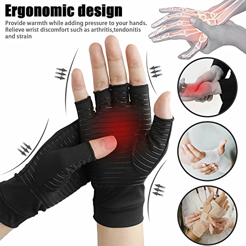 TOFBS 1 Par Guantes de Compresión para Artritis, Fibra de Cobre Guantes Sin Dedos para Hombre y Mujer, Aliviar el Dolor en el Túnel Carpiano, Tendinitis, Artrosis, Artritis Reumatoide (M)