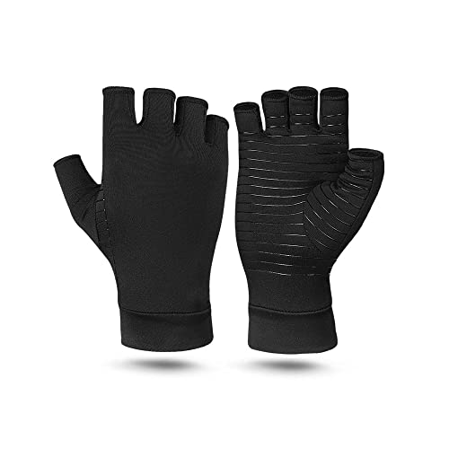 TOFBS 1 Par Guantes de Compresión para Artritis, Fibra de Cobre Guantes Sin Dedos para Hombre y Mujer, Aliviar el Dolor en el Túnel Carpiano, Tendinitis, Artrosis, Artritis Reumatoide (M)