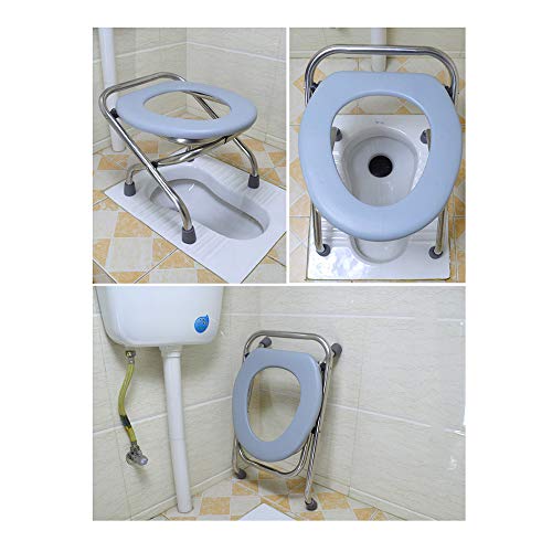 Toilet chair Silla De Inodoro Plegable, Silla WC PortáTil De Acero Inoxidable, Silla De BañO Cubierta para Adultos Pesados, Cabecera Ligera, Camping, BañO, Seguridad Antideslizante