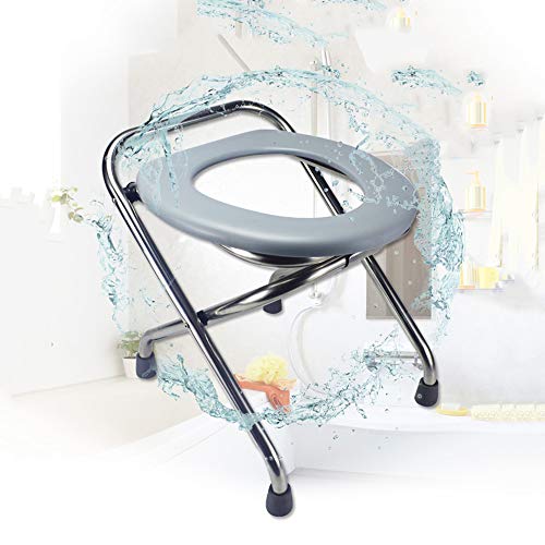 Toilet chair Silla De Inodoro Plegable, Silla WC PortáTil De Acero Inoxidable, Silla De BañO Cubierta para Adultos Pesados, Cabecera Ligera, Camping, BañO, Seguridad Antideslizante