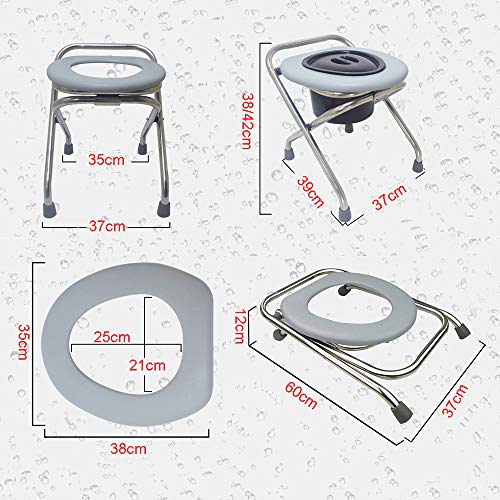 Toilet chair Silla De Inodoro Plegable, Silla WC PortáTil De Acero Inoxidable, Silla De BañO Cubierta para Adultos Pesados, Cabecera Ligera, Camping, BañO, Seguridad Antideslizante