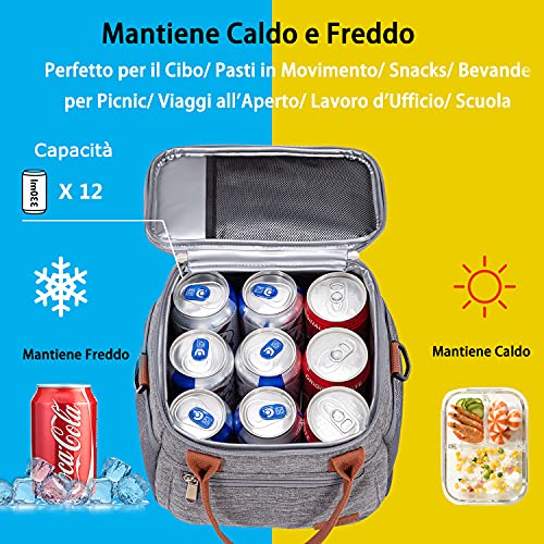 Tomule Bolsa Termica Porta Nevera Fiambrera Almuerzo Trabajo Hombre Mujer Para Llevar Comida Tela Termo Alimentos Agua Pequeña Mochila Tupper Merienda Infantil Bebe Playa Portatil Grande 8L Gris A