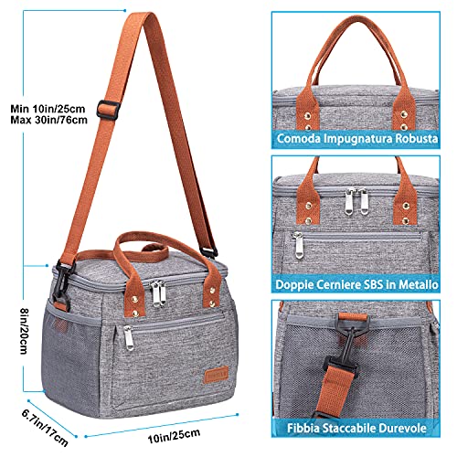 Tomule Bolsa Termica Porta Nevera Fiambrera Almuerzo Trabajo Hombre Mujer Para Llevar Comida Tela Termo Alimentos Agua Pequeña Mochila Tupper Merienda Infantil Bebe Playa Portatil Grande 8L Gris A