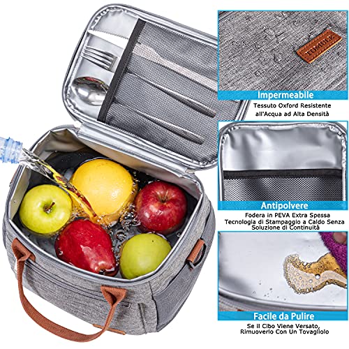 Tomule Bolsa Termica Porta Nevera Fiambrera Almuerzo Trabajo Hombre Mujer Para Llevar Comida Tela Termo Alimentos Agua Pequeña Mochila Tupper Merienda Infantil Bebe Playa Portatil Grande 8L Gris A