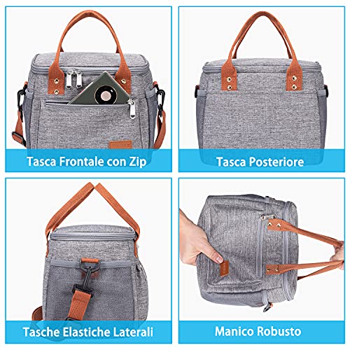 Tomule Bolsa Termica Porta Nevera Fiambrera Almuerzo Trabajo Hombre Mujer Para Llevar Comida Tela Termo Alimentos Agua Pequeña Mochila Tupper Merienda Infantil Bebe Playa Portatil Grande 8L Gris A
