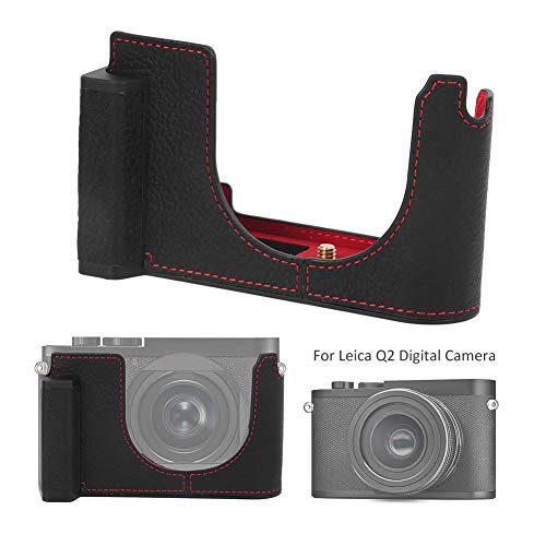 Topiky Funda Protectora de Medio Cuerpo de la cámara, versión de Apertura Inferior de Cuero de la PU Cubierta de la Bolsa de la cámara Marco de la Carcasa para Leica Q2 cámara Digital(Negro)