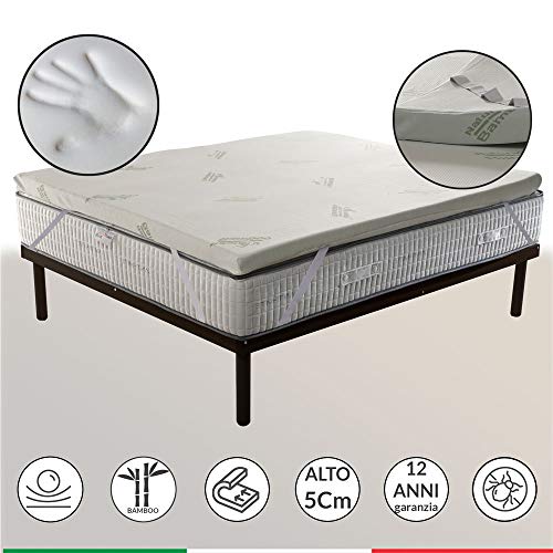 Topper con tejido antiácaros, liso, hipoalergénico, de 5 cm de altura y suave espuma viscoelástica, corrector para colchón individual de 80 x 200 cm