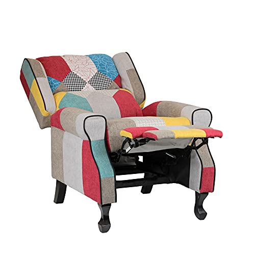 Totò Piccinni Sillón Relax reclinable con reposapiés Acolchado, Tela, Patchwork Party, Soft Comfort
