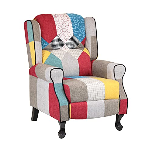 Totò Piccinni Sillón Relax reclinable con reposapiés Acolchado, Tela, Patchwork Party, Soft Comfort