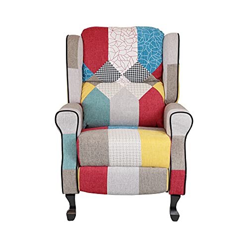 Totò Piccinni Sillón Relax reclinable con reposapiés Acolchado, Tela, Patchwork Party, Soft Comfort