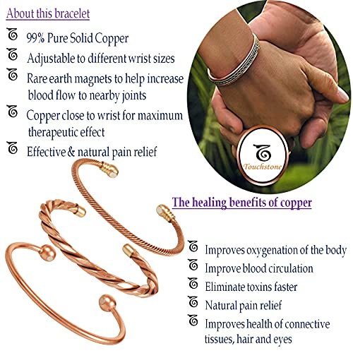 Touchstone Pulsera de cobre curativa hecha a mano india para mujeres y hombres., Cobre, no conocido,