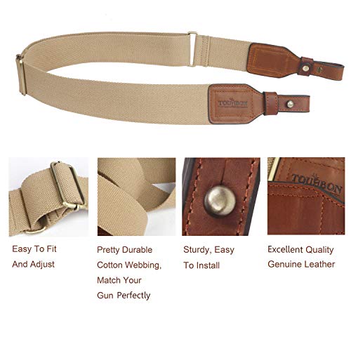 Tourbon de 2 Pulgadas de algodón y Cuero Genuino Escopeta Pistola Arma Sling Carry Strap - Khaki Trim con Brown