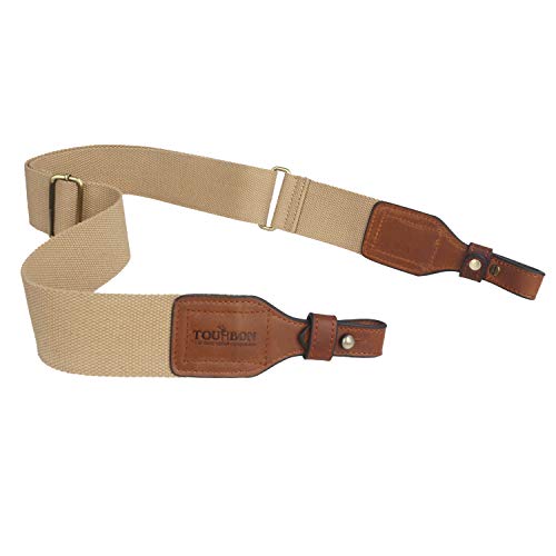 Tourbon de 2 Pulgadas de algodón y Cuero Genuino Escopeta Pistola Arma Sling Carry Strap - Khaki Trim con Brown