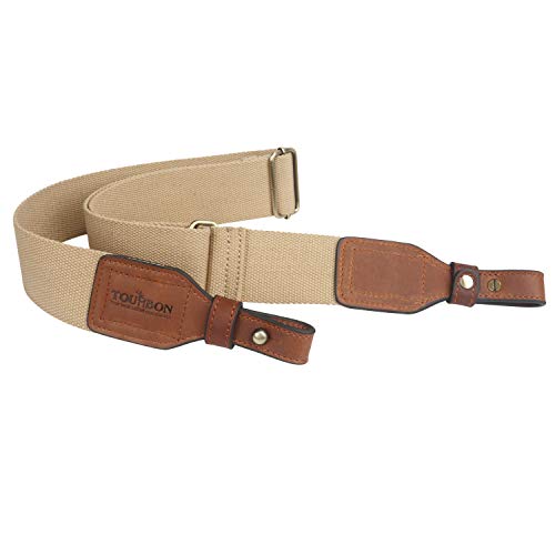 Tourbon de 2 Pulgadas de algodón y Cuero Genuino Escopeta Pistola Arma Sling Carry Strap - Khaki Trim con Brown