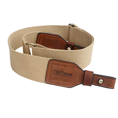 Tourbon de 2 Pulgadas de algodón y Cuero Genuino Escopeta Pistola Arma Sling Carry Strap - Khaki Trim con Brown