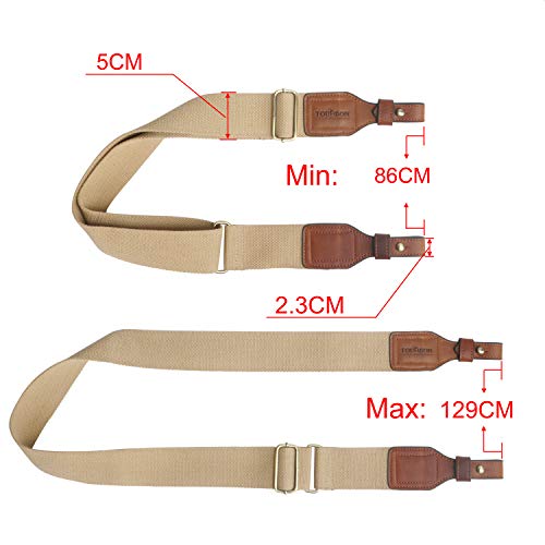 Tourbon de 2 Pulgadas de algodón y Cuero Genuino Escopeta Pistola Arma Sling Carry Strap - Khaki Trim con Brown