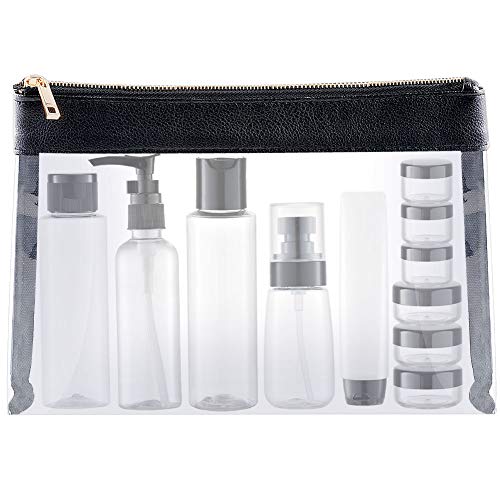 Toureal 15 Piezas Botes de Viaje Avion (MAX.100ml) Set de Botellas para Avion Cosmetica Champú (Transparente)