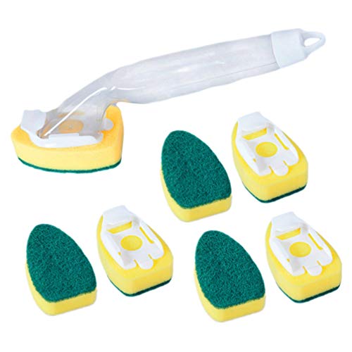 TOYANDONA Juego de Cepillos de Limpieza de Cocina 1 Varas para Platos Y 7 Cabezales de Repuesto de Repuesto Esponja de Limpieza de Mango Largo para Cepillo de Limpieza de Fregadero de Cocina