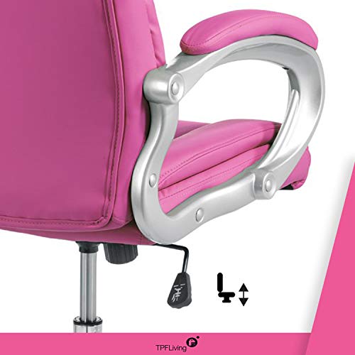 TPFLiving - Denver - Silla de Oficina Silla de Escritorio con Relleno, Ergonómica, Ruedas con Freno, Silla de Jefe de Piel Sintética, con Capacidad de Carga de hasta 210 kg, Rosa