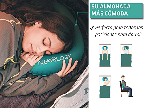 Trekology Almohada de Camping y Viaje Inflable Ultraligera – ALUFT 2.0 Comprimible, compacta, cómoda, Almohada Hinchable ergonómica para el Cuello y el Apoyo Lumbar para IR de Camping
