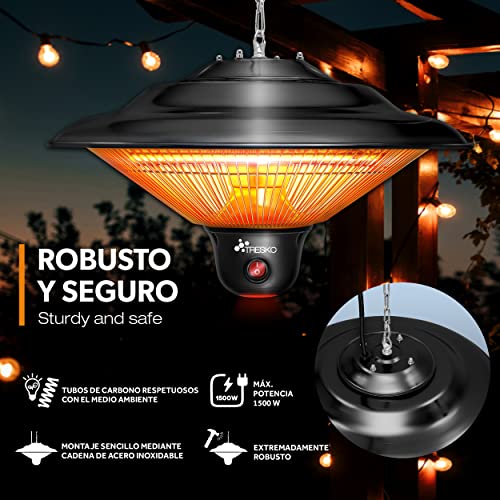 TRESKO Calefactor por Infrarrojos de Pared | 1500W + Control Remoto | Estufa Radiante de Terraza con 3 Temperaturas | Radiador Eléctrico para Exterior e Interior | Calentador de Techo (Negro)