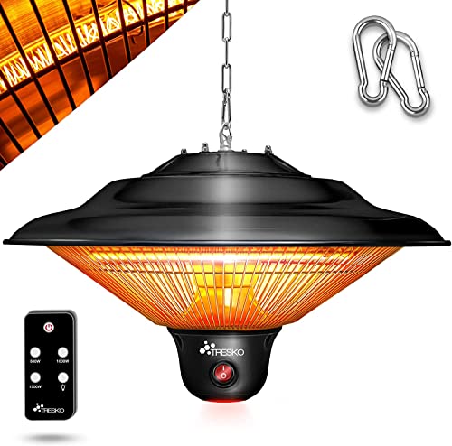 TRESKO Calefactor por Infrarrojos de Pared | 1500W + Control Remoto | Estufa Radiante de Terraza con 3 Temperaturas | Radiador Eléctrico para Exterior e Interior | Calentador de Techo (Negro)