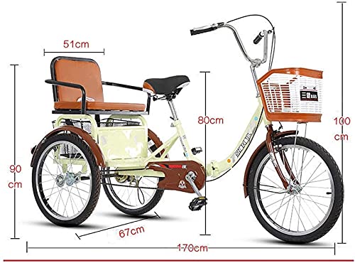 Triciclo de 3 ruedas para adultos - TRIKE CRUISER Triciclo para mujeres adultas Hombres 1 Velocidad Trike 20 pulgadas 3 Bicicletas de ruedas Doble freno con canasta de asiento trasero para recreación