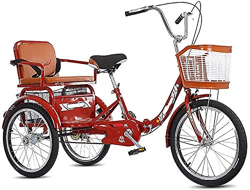 Triciclo de 3 ruedas para adultos - TRIKE CRUISER Triciclo para mujeres adultas Hombres 1 Velocidad Trike 20 pulgadas 3 Bicicletas de ruedas Doble freno con canasta de asiento trasero para recreación