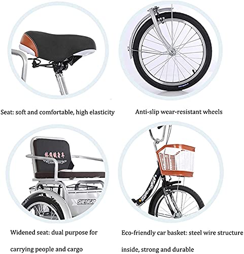Triciclo de 3 ruedas para adultos - TRIKE CRUISER Triciclo para mujeres adultas Hombres 1 Velocidad Trike 20 pulgadas 3 Bicicletas de ruedas Doble freno con canasta de asiento trasero para recreación