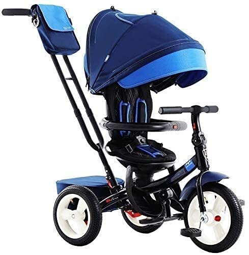 Triciclo infantil Triciclo infantil, cuatro triciclo infantil, asientos traseros regulables, toldos y putt desmontables, cestas grandes y valla de seguridad para menores de 16 años (Color: Rojo) s