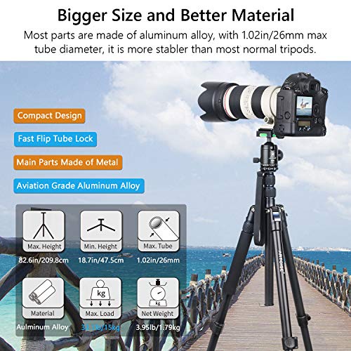 Trípode de cámara ARTCISE AF30 Trípode Profesional de Ultra Alto Recorrido de aleación de Aluminio de 82.6 Pulgadas con Cabezal de Bola CNC para cámara DSLR, Carga máxima 33.1 LB / 15 kg