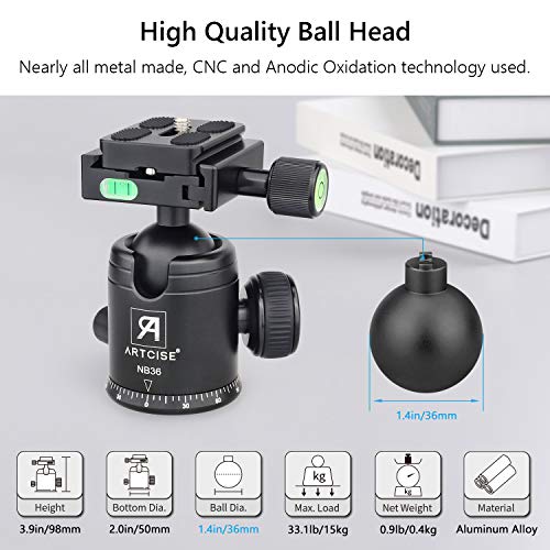 Trípode de cámara ARTCISE AF30 Trípode Profesional de Ultra Alto Recorrido de aleación de Aluminio de 82.6 Pulgadas con Cabezal de Bola CNC para cámara DSLR, Carga máxima 33.1 LB / 15 kg