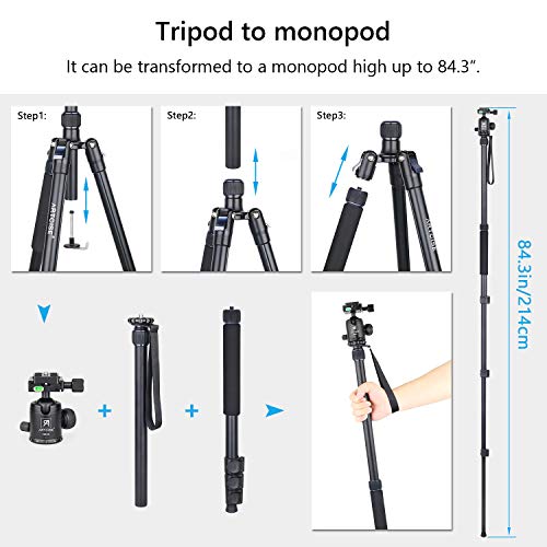 Trípode de cámara ARTCISE AF30 Trípode Profesional de Ultra Alto Recorrido de aleación de Aluminio de 82.6 Pulgadas con Cabezal de Bola CNC para cámara DSLR, Carga máxima 33.1 LB / 15 kg
