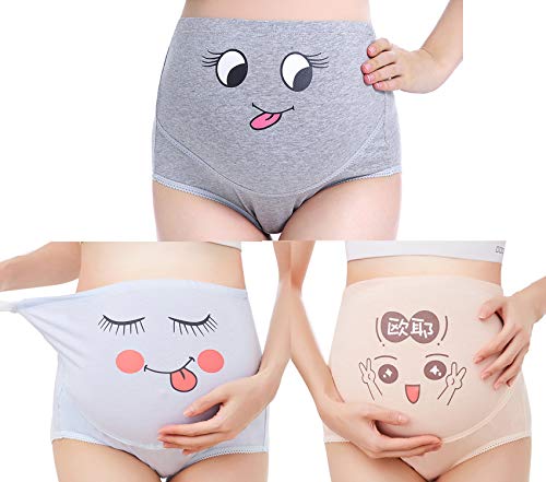 TRISTIN Algodón Paquete de 3 Embarazo Maternidad sobre Topetón Sonrisa Cintura Alta Ropa Interior Ajustable Braguitas/Calzoncillos de Lactancia
