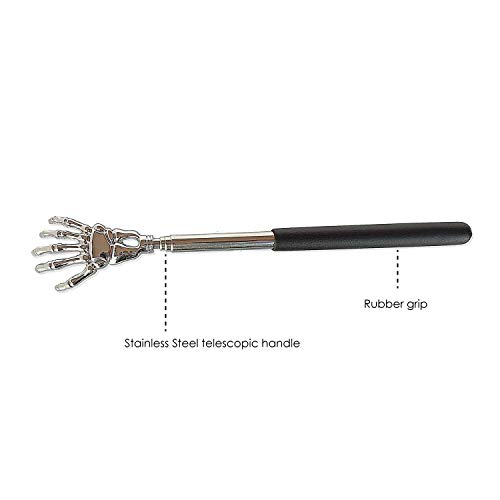 TRIXES Rascador de Espalda - Mango Telescópico Extensible - Mano De Esqueleto De Acero Inoxidable - Masajeador De Espalda - Rascador de Cabeza-Masajeador Corporal - Dispositivo Genial - Divertido