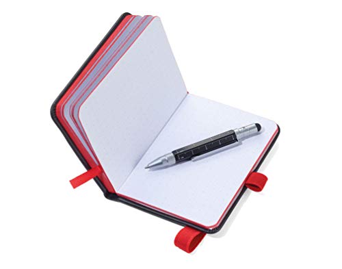 TROIKA Lilipad + Liliput – NPP25BK/RD – Bloc de notas DIN A7 con bolígrafo – Portalápices, diario, cuaderno – Cinta elástica – Regla (10 cm) – Papel FSC perforado a cuadros