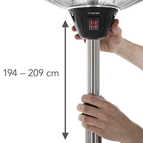 TROTEC Calefactor de pie de diseño Industrial IRS 2020, Infrarrojos, 2 Niveles de Calor:1.000 W / 2.000 W, Aluminio/Acero Inoxidable
