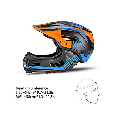 TTPF Los niños de la Cara Llena Cascos Bici del Medio extraíble Cara Cola luz de Advertencia Confort Seguridad de Alquiler de Bicicleta de Equilibrio Vespa de Patinaje sobre Hielo,S