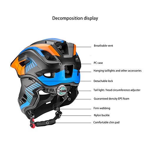 TTPF Los niños de la Cara Llena Cascos Bici del Medio extraíble Cara Cola luz de Advertencia Confort Seguridad de Alquiler de Bicicleta de Equilibrio Vespa de Patinaje sobre Hielo,S