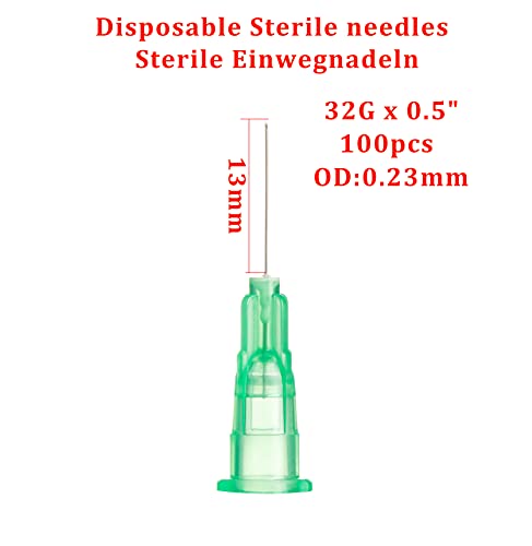 Tubo de acero inoxidable de 32 g x 13 mm, 100 unidades por paquete (13).